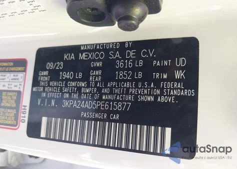 2023 Kia Rio S from USA, damaged, VIN 3KPA24AD5PE615877